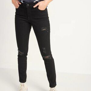 Mid-Rise Pop Icon Black-Wash Ripped Skinny Jeans
